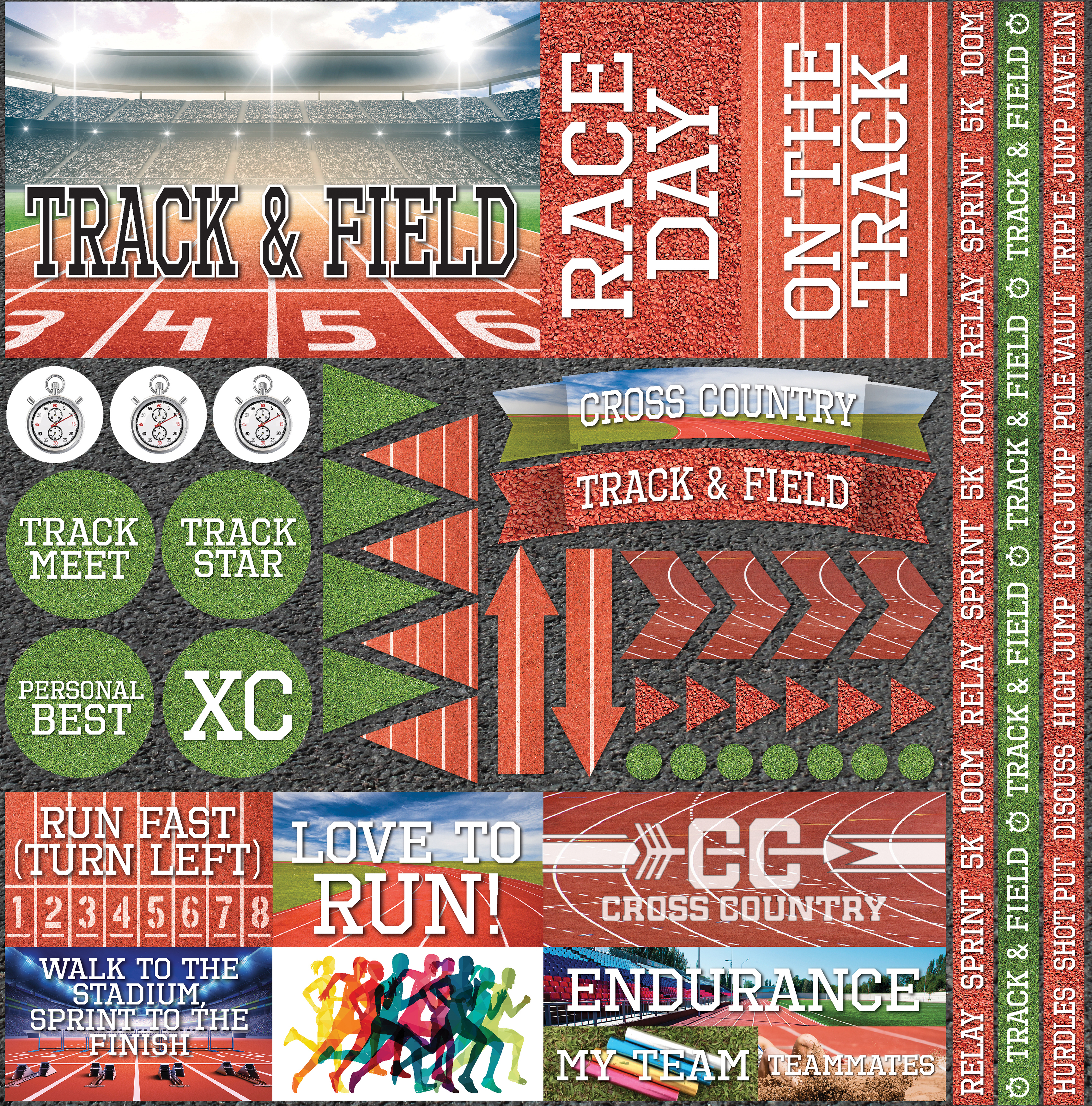 Reminisce Elements Cardstock Stickers 12"X12"-Track & Field TNF100 - 第 1/1 張圖片