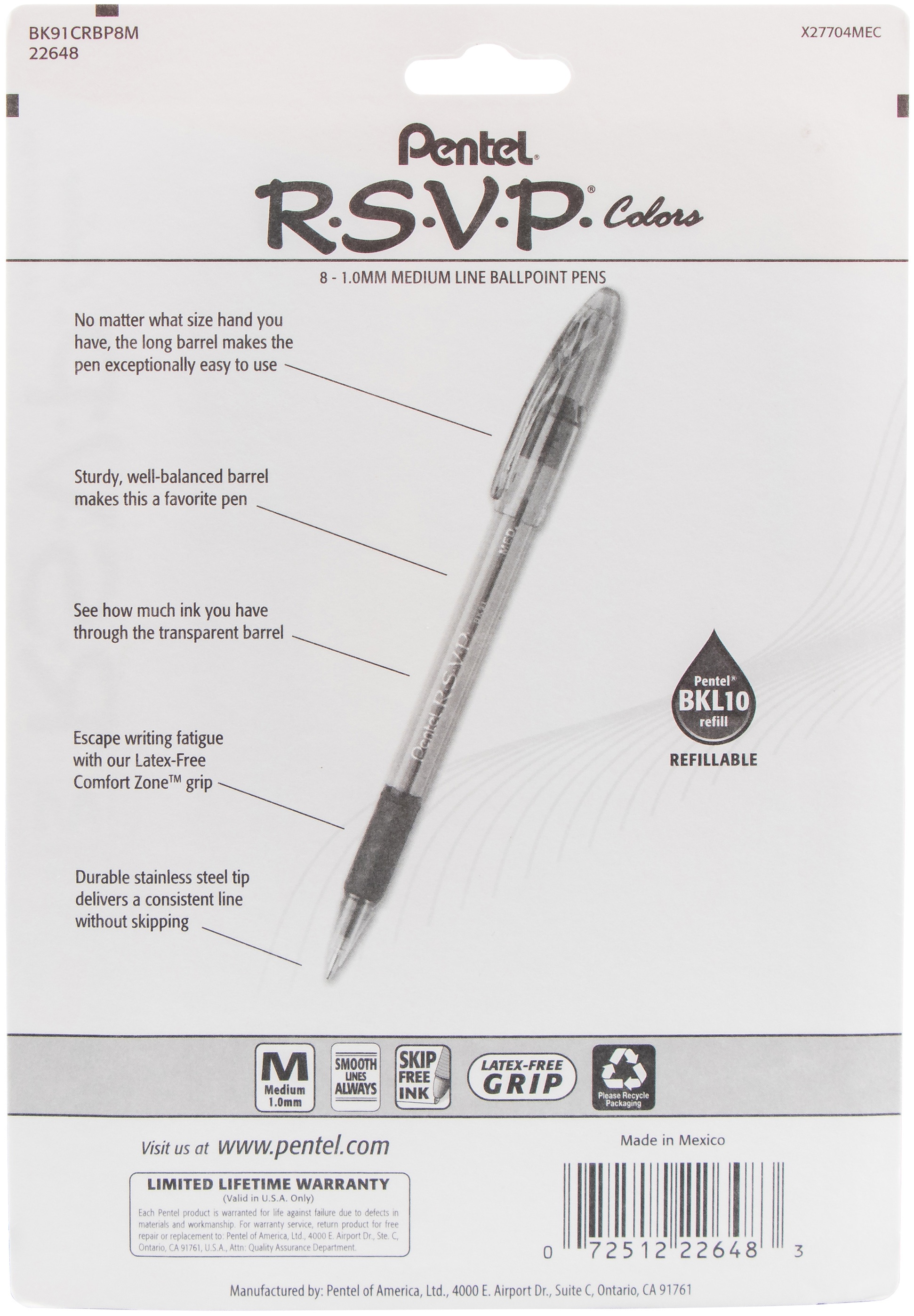 R.S.V.P.® Colors Ballpoint Pen, Assorted 5-Pack – Pentel of America, Ltd.